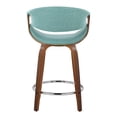 thumbnail image 4 of Carson Carrington  Sauda 24" Fixed-Height Counter Stools with Bent Wood Legs & Round Footrest (Set of 2) Teal Fabric/Walnut Wood/Chrome Metal Chrome, 4 of 5