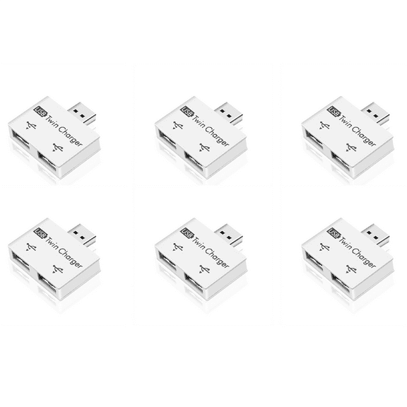 6X Portable Mini USB Hub to 2 Port Charger Hub Adapter USB Splitter Dual USB Charging Extender for Phone Computer White