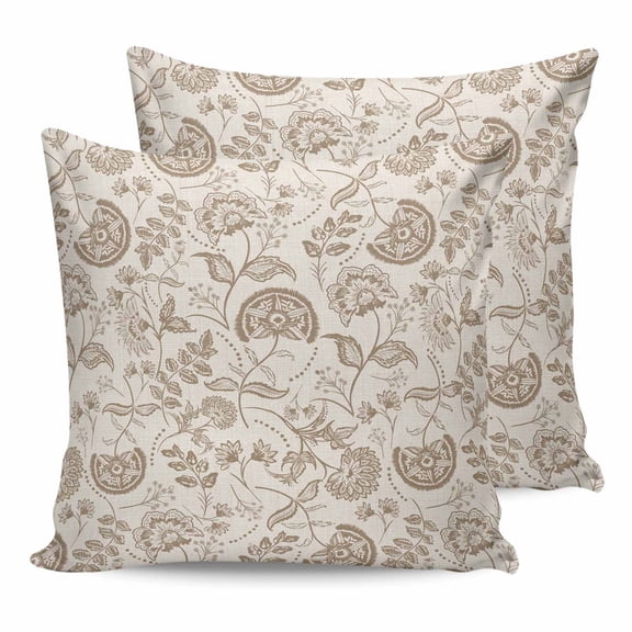 Pillow Covers 24x24 Set of 2, Khaki Fruit Throw Pillow Covers Decorative Couch Cushion Cover, Country Retro Floral Botanical Plant Microfiber Soft Square Pillowcases for Bedroom Living Room Sofa