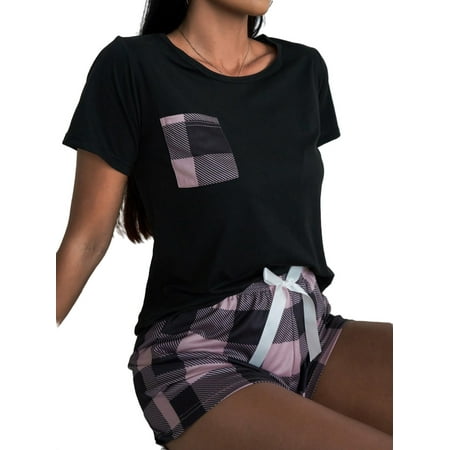 

Womens Pajama Sets Pocket Round Neck Sleepwear Multicolor M