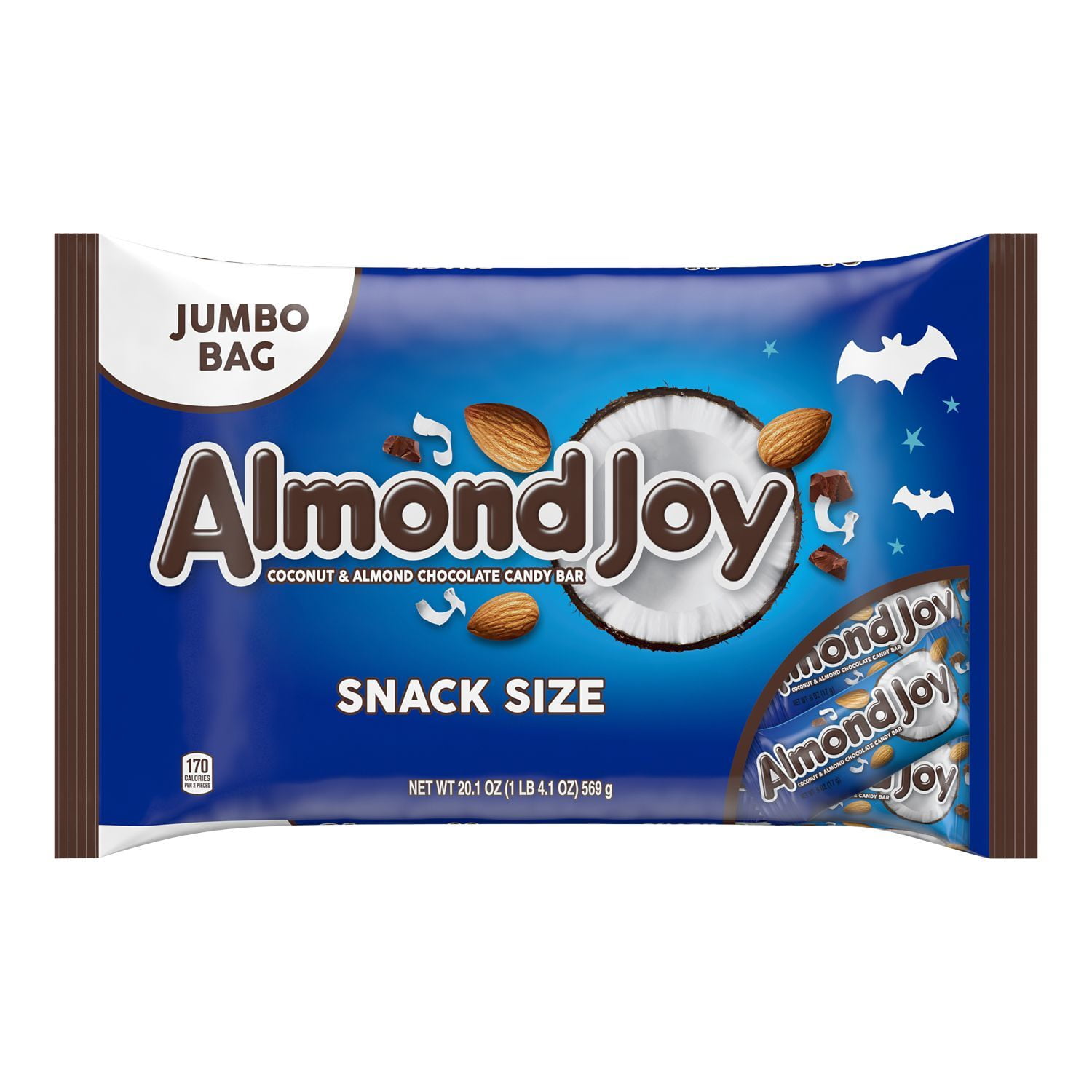 ALMOND JOY, Halloween Candy, Snack Size Coconut and Almond Chocolate Bars, 20.1 oz, Jumbo Bag