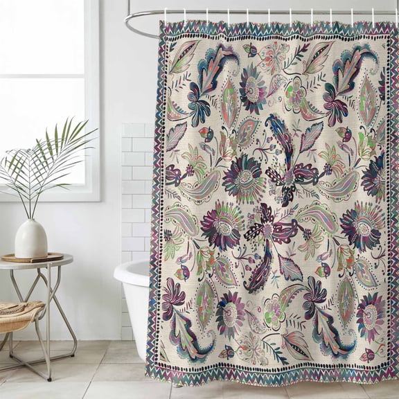 Purple Teal Ethnic Waterproof Fabric Shower Curtain,Boho Modern Geometric Abstract Art Waterproof Fabric Shower Curtain for Bathroom Curtains Bathtubs Shower Curtains with 12 Hooks Standard 72x72