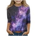 thumbnail image 2 of Blouse Décontractée pour Filles avec Manches 3/4 et Imprimé Étoilé, Tissu Polyester, Col Rond, Confort Léger et Doux, Port Printemps Été, 2 of 9