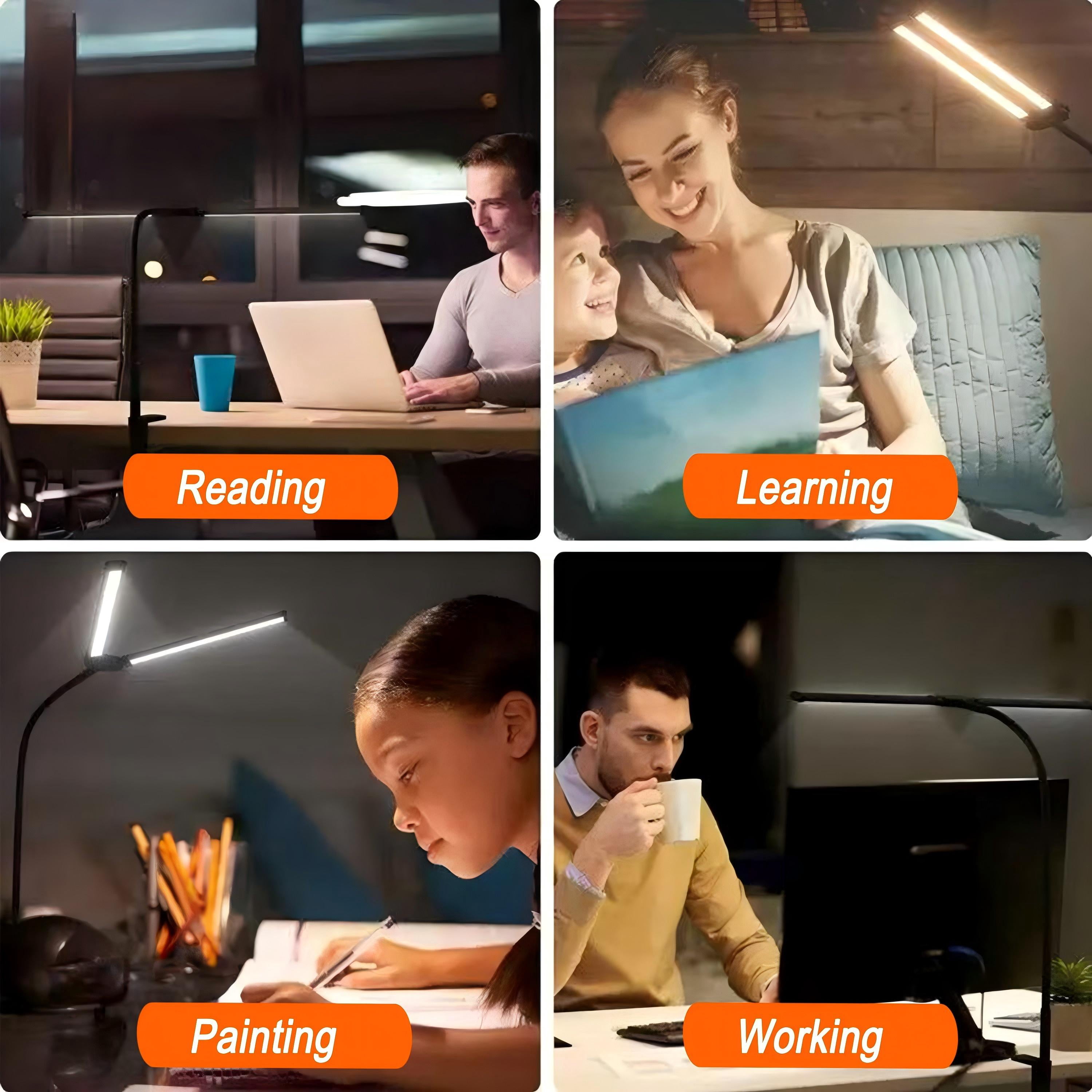 Afaoiry Desk Lamp - 12W Ultra Bright Auto Dimming Desk Light, Multi-Angle Adjustment, 10-Level Dimmable