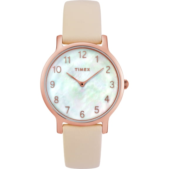 Timex Women's Metropolitan 34mm MOP Dial Leather Strap Watches