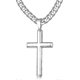 thumbnail image 1 of Collar con cruz de plata de ley 925 para hombre y mujer, cadena de eslabones cubanos de acero inoxidable pulido de 45 mm, chapado en oro blanco de 18 quilates, borde biselado, crucifijo Luc, 1 of 3