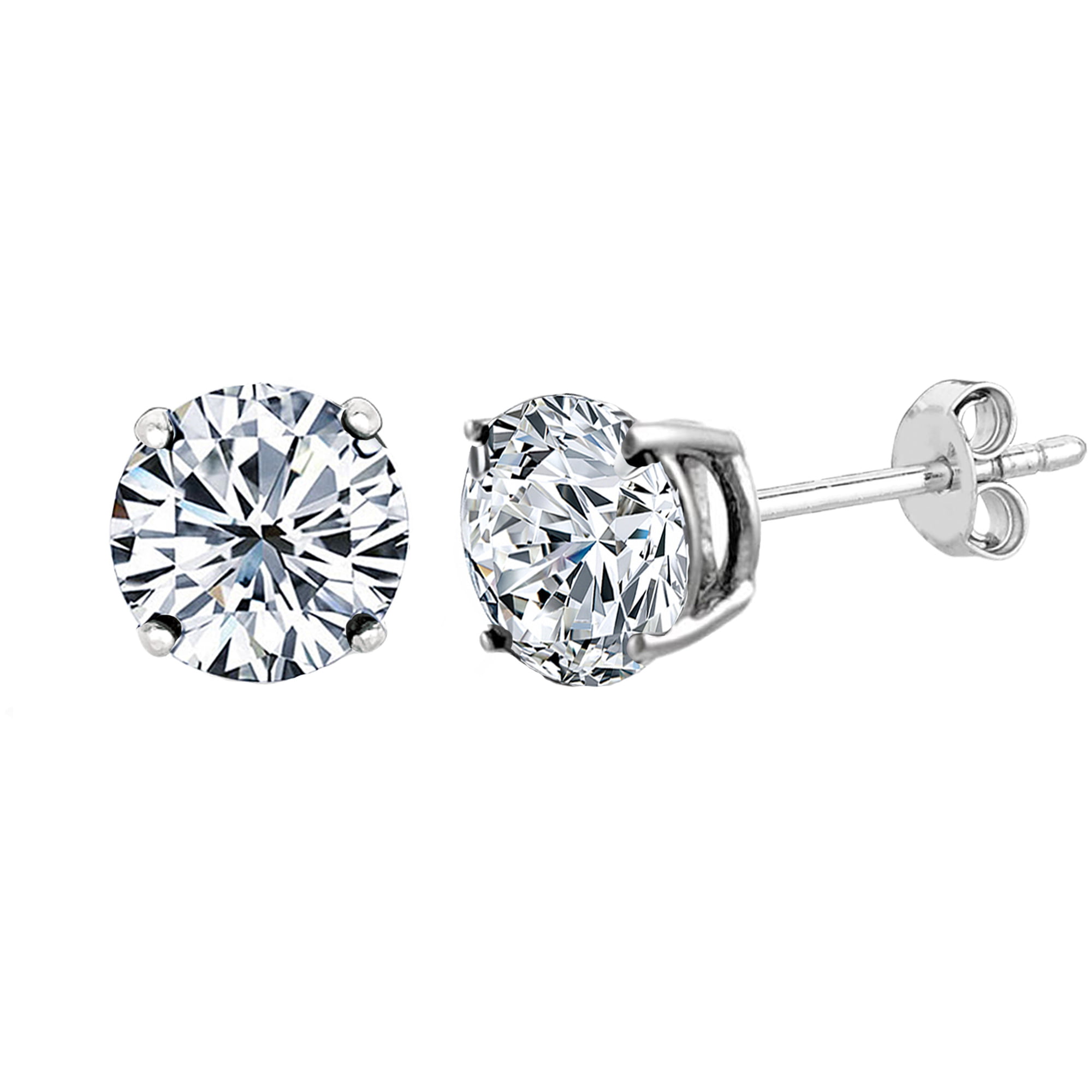 Sterling Silver Rhodium Finish 5mm Round Cubic Zirconia Stud Earring ...