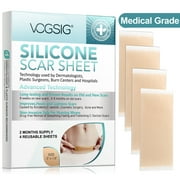Vogsig 4PCS Medical Silicone Scar Sheets 3x1.6inch Reusable for 2 Months, Reduce Scar for Surgery,Burn,Acne,C-Section