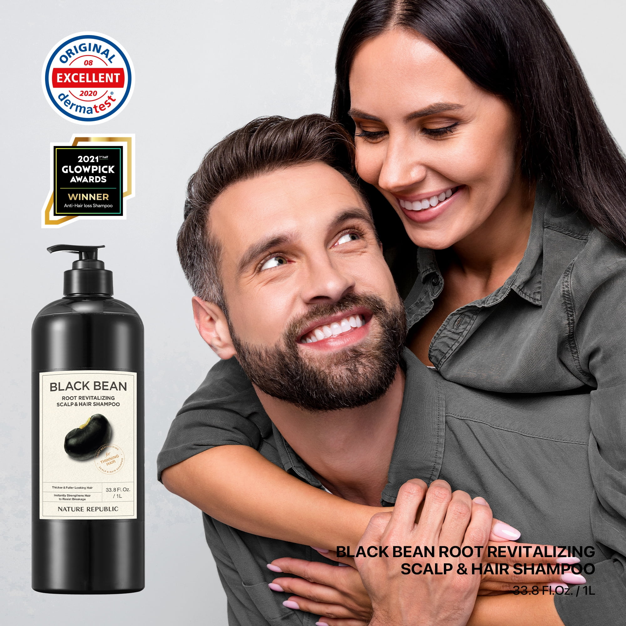 Nature Republic Black Bean Root Revitalizing Scalp & Hair Shampoo, 1,000ml / 33.8 fl.oz. Bulk Size | Effective for Thinning Hair and Increasing Volume, Hydration, Natural Gloss