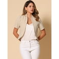 thumbnail image 4 of DARING DIVA Women's Business Blazer 3/4 Sleeve Collarless Cardigan XS Beige, 4 of 5