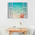 thumbnail image 2 of Starfish Seashell Beach Bathroom Wall Art Coastal Beach Pictures Wall Decor Blue Sea Window View Canvas Painting Artworks Wall Decor Framed for Living Room Bedroom 20x16 in/16x12 in, 2 of 4