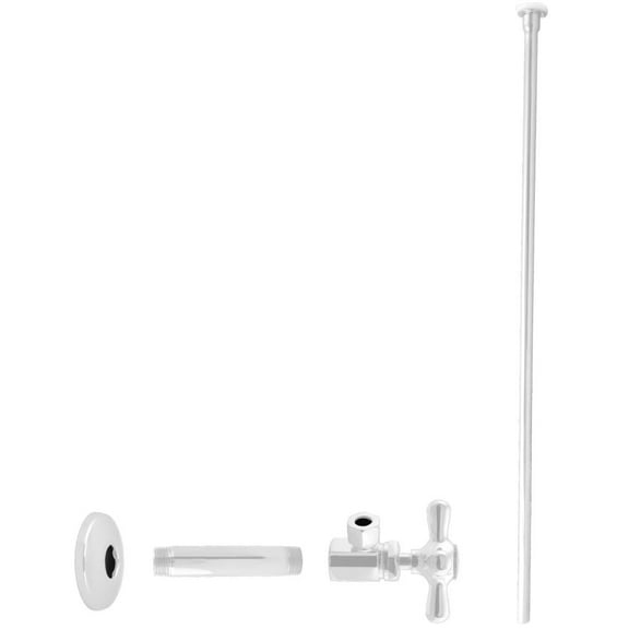 Westbrass 20" Flat Head Toilet Supply Line Kit with Cross Handle Angle Valve, Powder Coat White