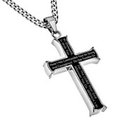 Joshua 1:9 Cross Black Necklace COURAGE Bible Verse, Stainless Steel Curb Chain