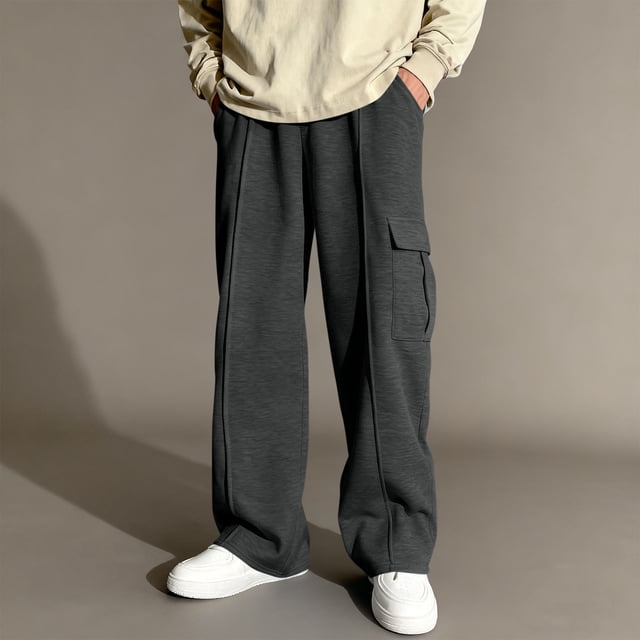 Pantalones largos para niños, de color liso, con cintura elástica y bolsillos laterales, ajustados, deportivos, largos, de poliéster.