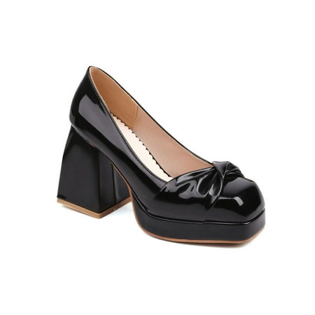 

Ymiytan Women Dress Pump Shoes Knot Pumps Square Toe High Heels Casual Non-slip Comfort Slip On Heeled Sandals Black 4