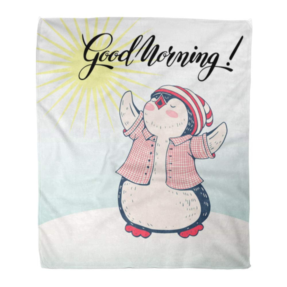 SIDONKU Throw Blanket Warm Cozy Print Flannel Abstract Winter Funny Cartoon  Penguin and Lettering Good Morning Adorable Comfortable Soft for Bed Sofa  and Couch 50x60 Inches 