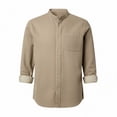 thumbnail image 4 of Kakii Mens Business Casual Stand Collar Shirt, Button Down Top with Chest Pocket, Modern Cotton Blend Long Sleeve Shirt, 4 of 6