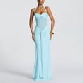 thumbnail image 2 of JGGSPWM Women's Halter Neck Ruched Bodycon Party Evening Gown Maxi Dress Elegant Fashion Mesh Panel Dress with Backless Blue M, 2 of 5