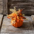 thumbnail image 4 of Vrorvz Halloween Decorations Indoor Pumpkin Ornament with Chrysanthemum Style Flowers for Autumn Themed Mantel or Table Decor Lifelike and Long Lasting Festival Decor 5.9x3.9in Orange, 4 of 7