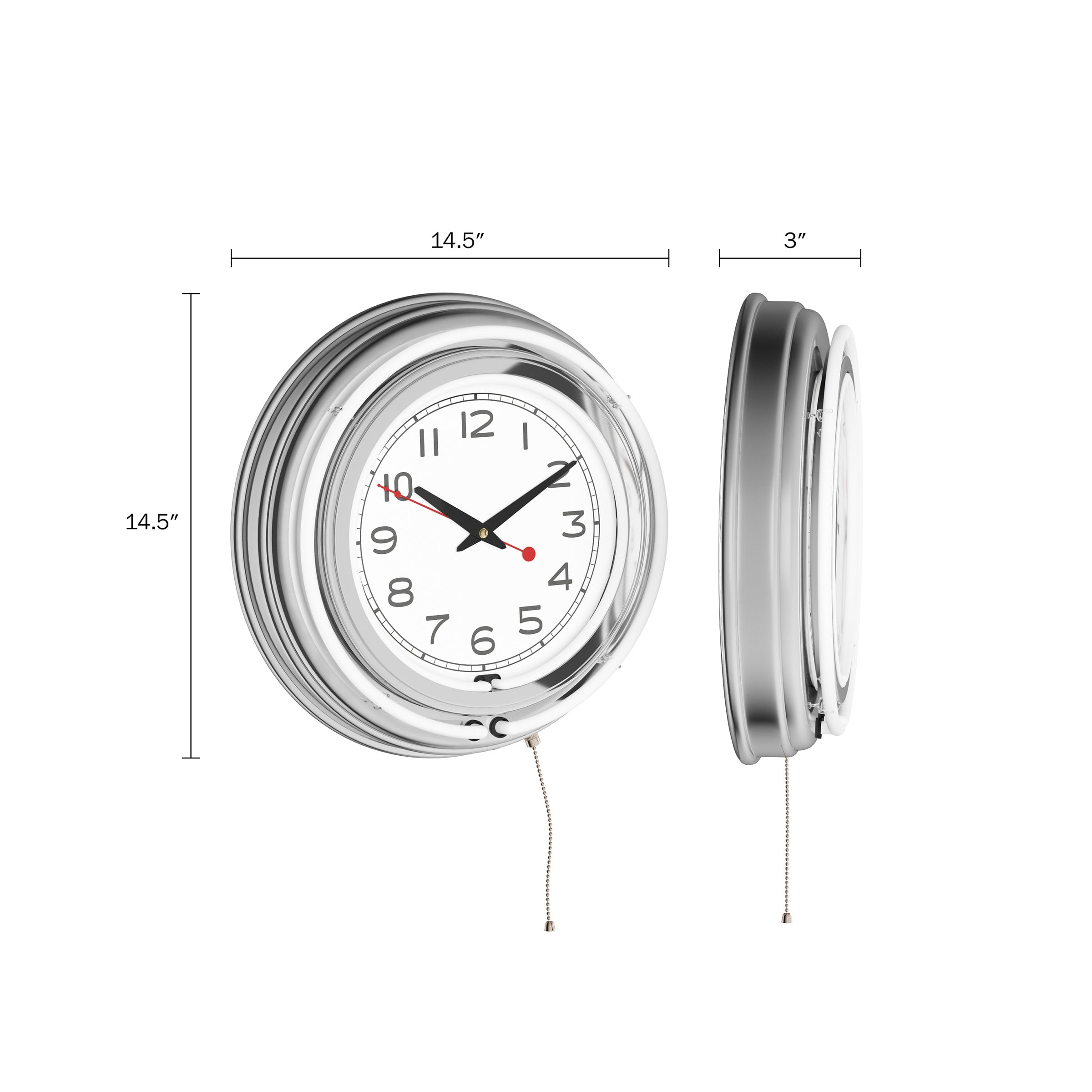 Neon Wall Clock- 14 Round, Double Light Ring, Dual Power, Analog Quartz Timepiece- Retro Décor for Bar, Garage & Game Room by Lavish Home (White)