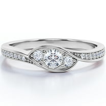 JeenMata Three Stone Flush Bezel - 1.75 Carat Round Shaped Moissanite - Pave Channel Engagement Ring - 18K White Gold Plating Over Silver