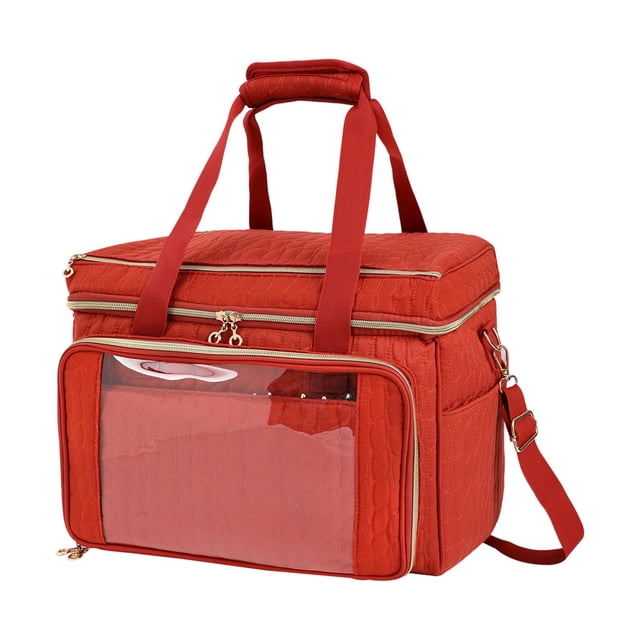 Bolsa de tejer con asa portátil, bolsa de costura, soporte grande para guardar hilo, de crochet para manualidades, mesa de esquina, banco de tienda, rojo