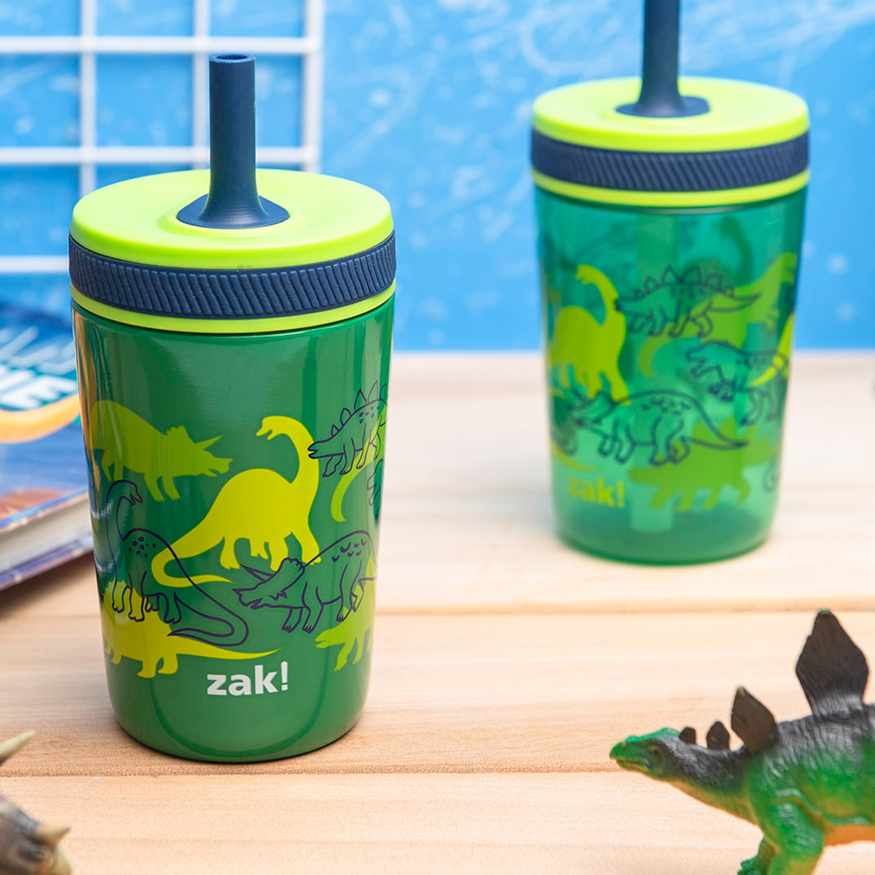 Zak Designs 12oz and 15oz 2-Pack Straw Tumbler Stainless Steel and Plastic  with Additional Straw Leakproof and Perfect for Kids, Campout and Camping 