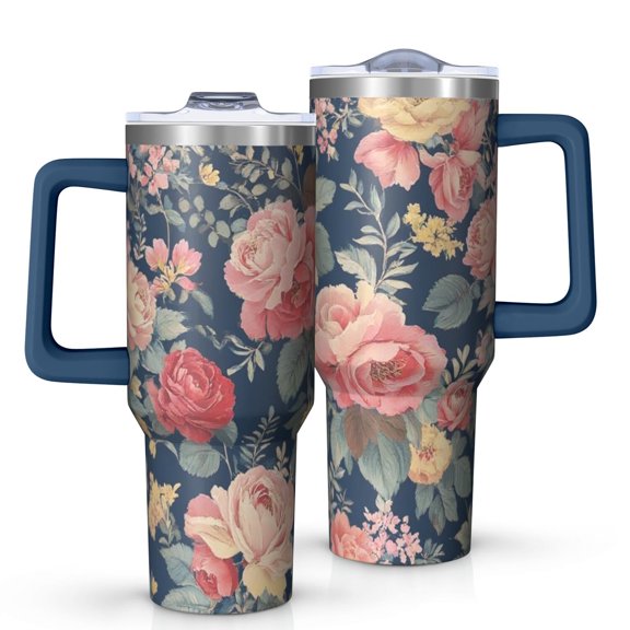 Flower Tumbler with Handle and Lid,40oz Double Wall Vacuum Insulated Tumbler,Cups Gift for Women and Men