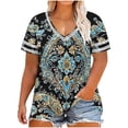 thumbnail image 2 of Mceream Plus Size T Shirts for Women Short Sleeve V Neck Raglan Tunic Tops Casual Floral Print Summer Tshirts Oversized Loose Fit Tees Spring Fashion Clothes Vacation Outfits Blouses Navy M, 2 of 6