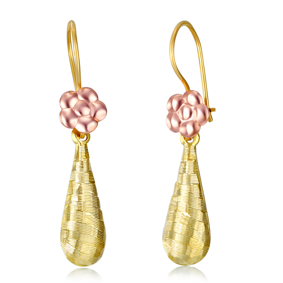 Wellingsale Ladies 14k Two Tone Gold Polished Fancy Dangle Hanging Drop