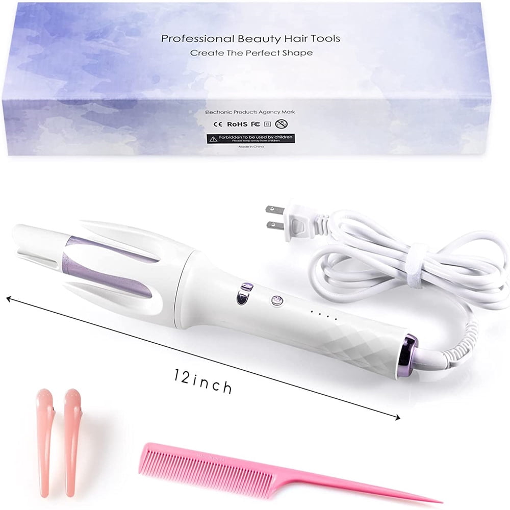 JLLOM Automatic Curling Iron Auto Hair Curler with 3 Temps Fast Heating Left&Right Rotating Curly Wand(White)