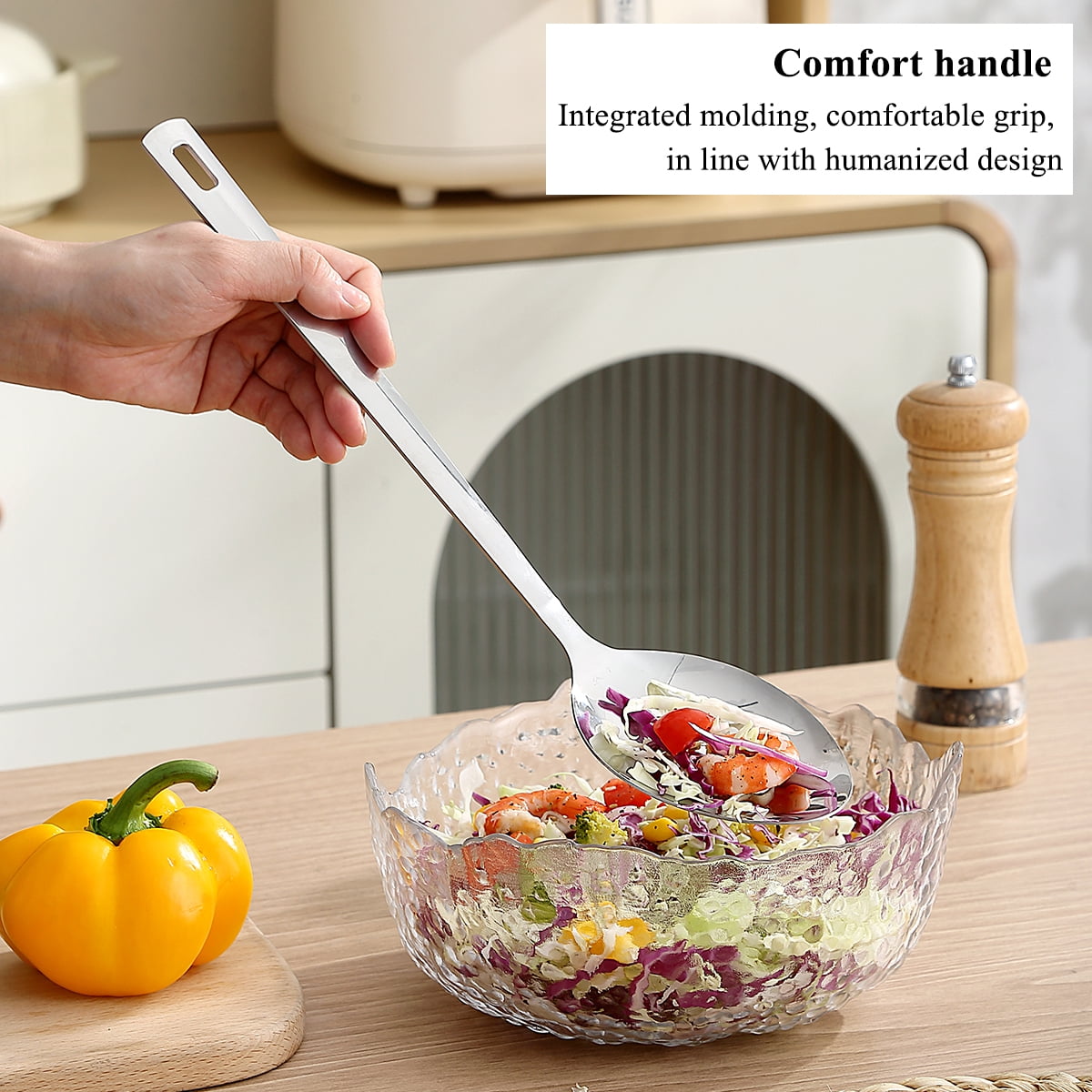 ReaNea Silver Cooking Spoon Set, Stainless Steel Kitchen Cooking Serving, Solid Spoon and Slotted Spoon Pack of 2