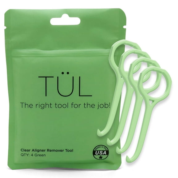 TÜL Invisalign Remover Tool, Made in USA, Lifetime Warranty, Green 4 Pack