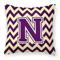 Letter N Chevron Purple and Gold Fabric Decorative Pillow