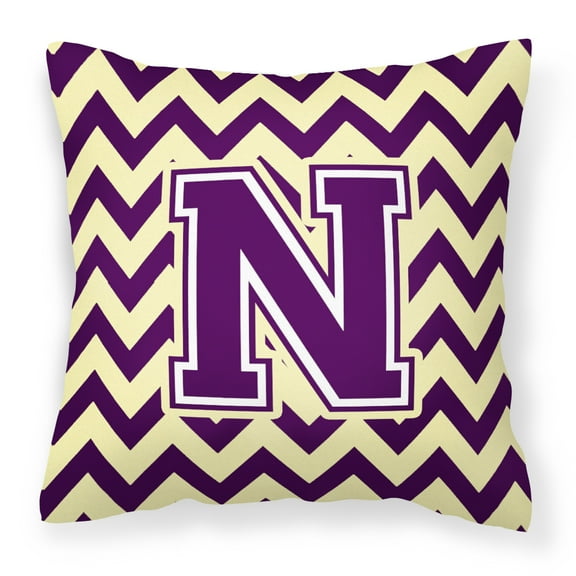 Letter N Chevron Purple and Gold Fabric Decorative Pillow