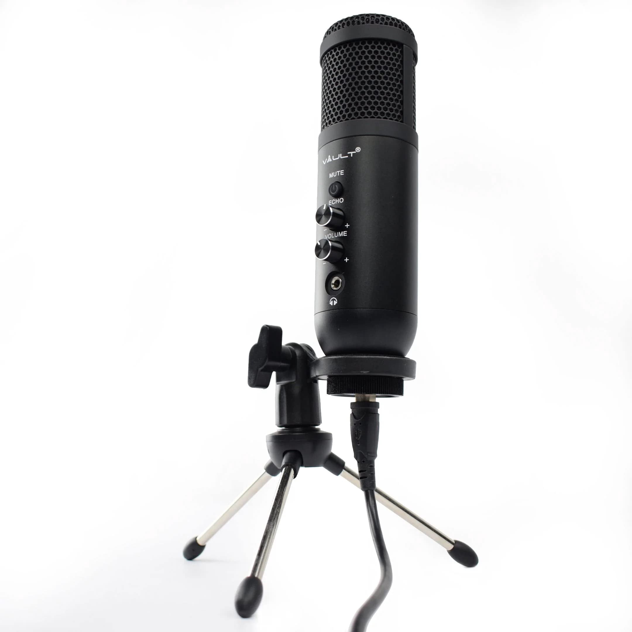 Vault EM-200N USB Condenser Podcast Microphone with Built in Headphone Out Volume/Gain Control and Mute Button for Gaming, Podcasting, Conference Calls, Recording, Singing and Dubbing