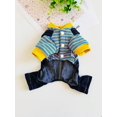 thumbnail image 3 of 1pc Pet Dog Striped Fleece Denim Overalls Jumpsuit, Four-Legged Clothes Suitable For All Seasons, 3 of 5