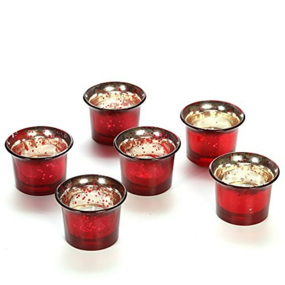 Hosley Set of 6 Glass Tealight Holder, Metallic Antique Red Finish, Ideal Gift for Home Décor, Wedding, Table, Office, Bridal Party, Kitchen Shelf and Bookshelf Décor, Spa.