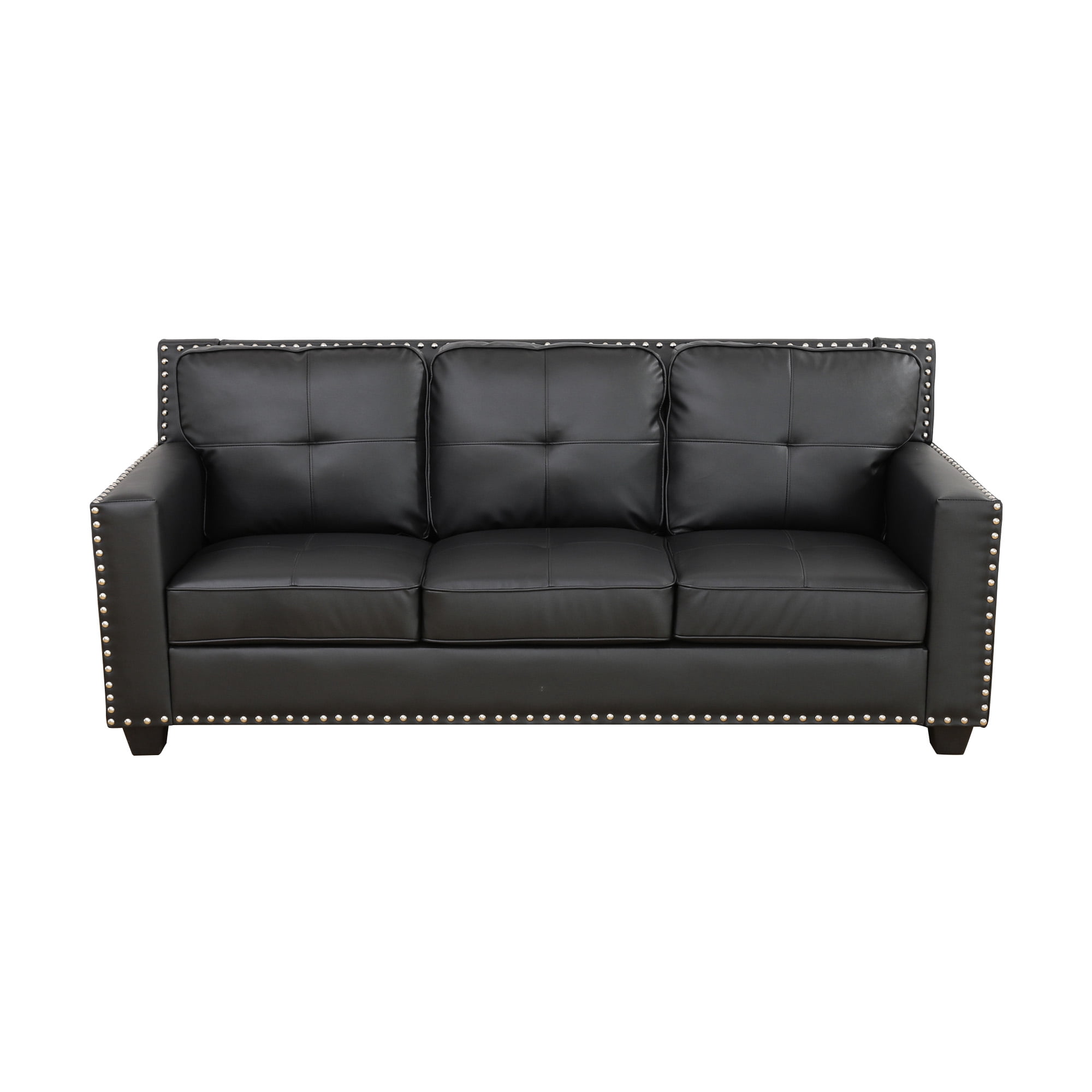 Aukfa 3-Piece Module Sofa Set for Living Room, 3-Seater Deep Seat Couch, Loveseat, Armchair, Leather, Black