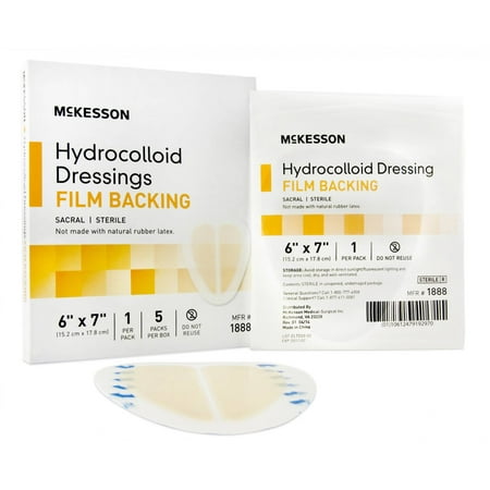 Hydrocolloid Ulcer Dressing McKesson Hydrocolloid Dressing with Film Backing 1888, 6 x 7 Inch, Box of 5, Light Beige ()