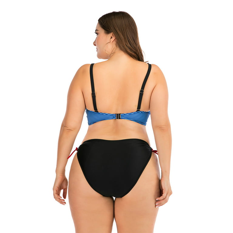 2PCS Women Plus Size Bandage Printing Padded Bra Bikini Split Body Swimsuit  Beachwear