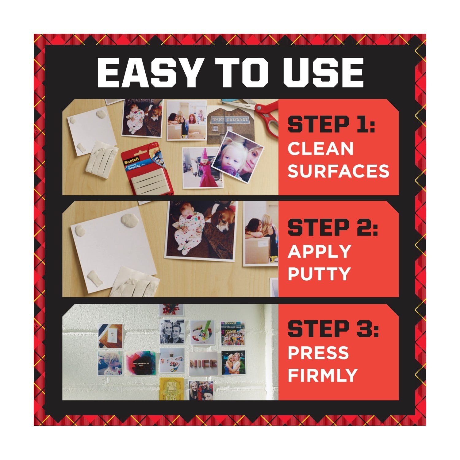 (4 pack) Scotch Mounting Putty, Removable, Holds 1 lb, Poster, Photo, Artwork 2 oz