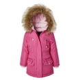 thumbnail image 4 of Girls Fleece Lined Heavy Winter Parka Jacket Coat Faux Fur Trim Zip-Off Hood - Fuchsia (6X), 4 of 7