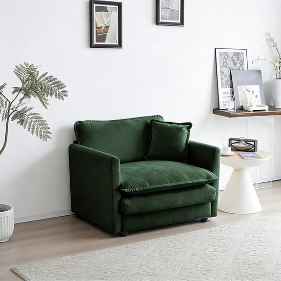 Chenille Upholstered Armchair with Deep Seat , Comfy Reading Chair for Living Room Bedroom