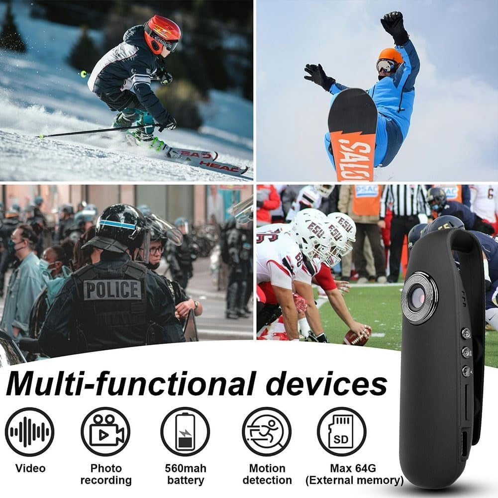 1080P Full HD Compact Mini Camera Security, Wearable Video Recording Body Worn Camera, Portable Camera with Night Vision and Smart Recor (Black)