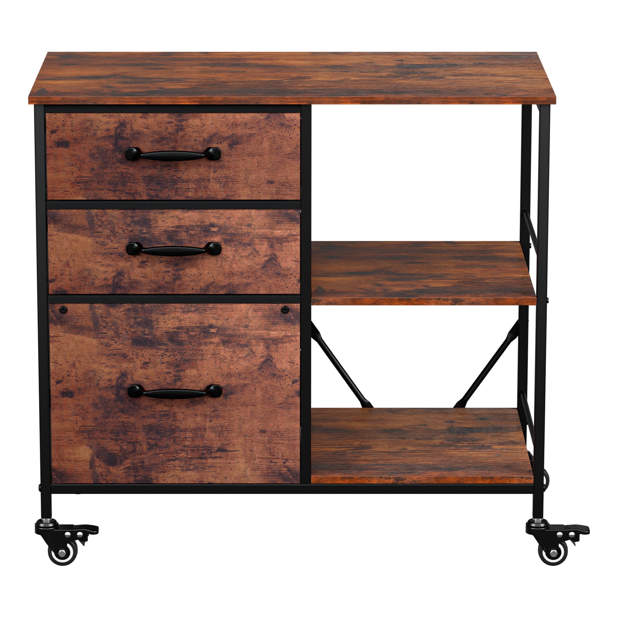 ZENSTYLE Storage Shelf 3 Drawer Rolling Stand Mobile File Cabinet for Home Office, Rustic Brown