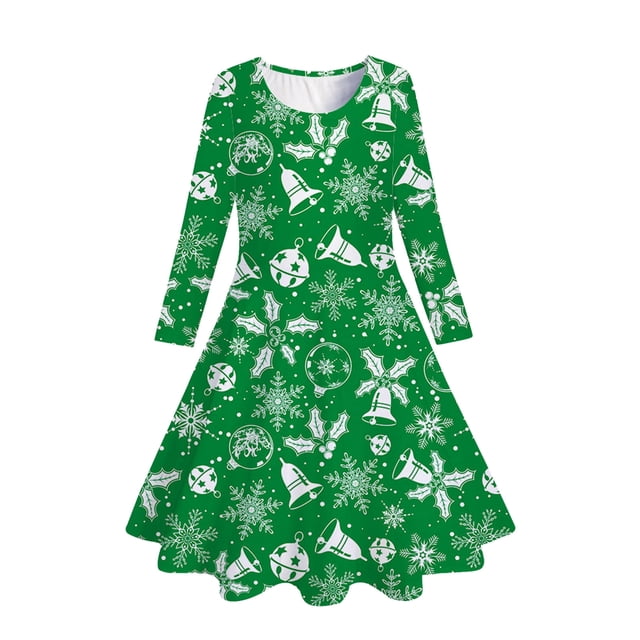 WEAIXIMIUNG Robes d'Été avec Manches Maxi Enfants Filles Tout-Petits Arbres de Noël Imprimé Cerf Robe de Fête Manches Longues 4-5 Ans