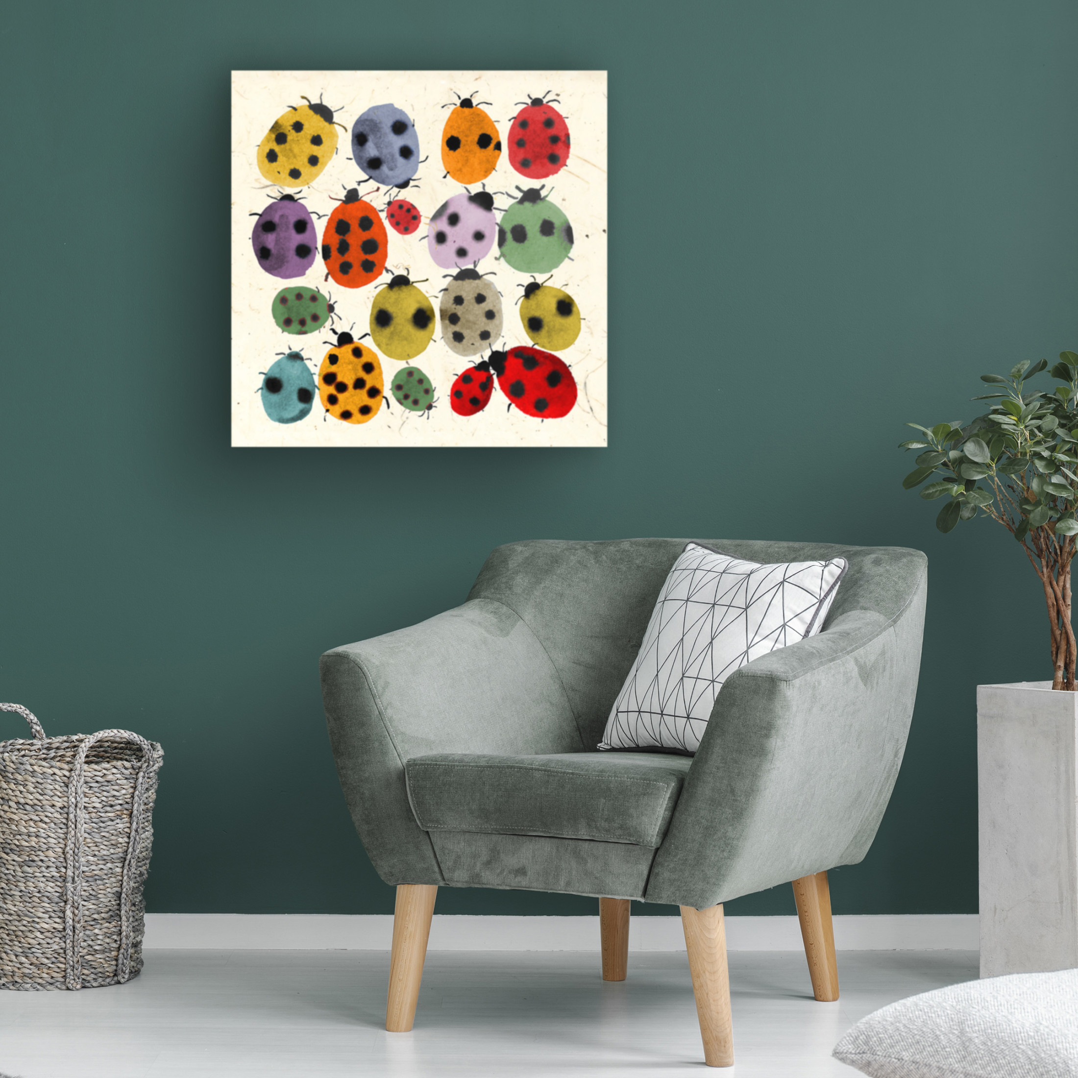 Jenny Frean 'Inky Ladybirds' Canvas Art - 14 x 14 Inches
