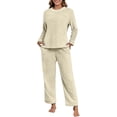 thumbnail image 4 of siminsem Women's Pajama Set 2 Piece Soft Fleece Flannel Warm Winter Sleepwear Long Sleeve V-Neck Top and Pants Cozy Plush Loungewear with Pockets Christmas Gift for Her, Beige,L, 4 of 6