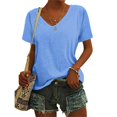 thumbnail image 4 of Endives Women's Short Sleeve T Shirt V Neck Classic Fit Fashion Casual T Shirt Solid Color Basic Tee T-Shirt Sky Blue, 4 of 7